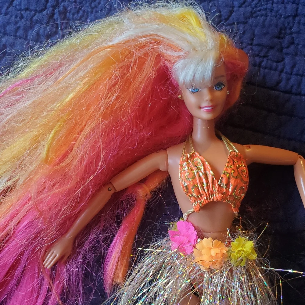 1996 Vintage Hula Hair Barbie Doll Tropical Hawaii Skirt Swim Swim Grass Skirt